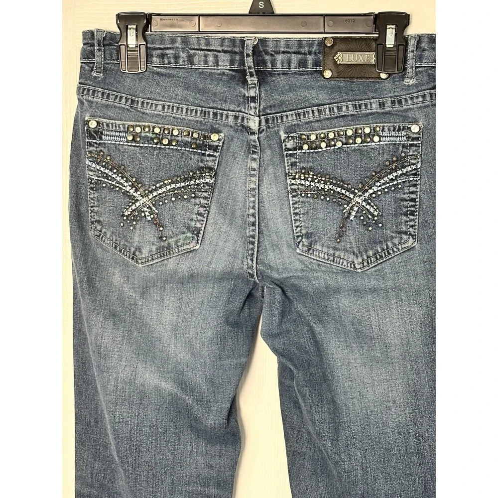 Tru Luxe Jeans Womens Denim Mid‎ Rise Stretch Embellished Pocket Blue Size 27/4